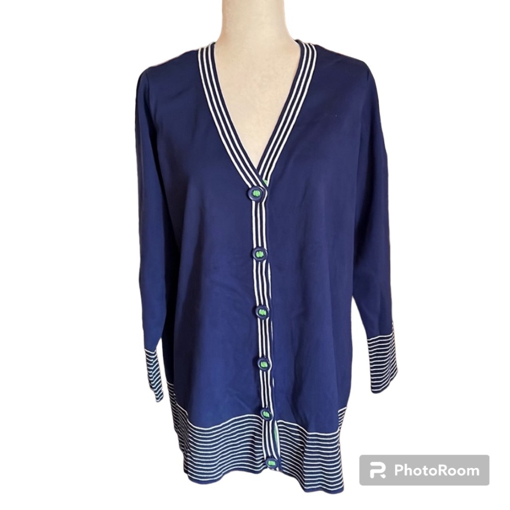 Denim & Co. Blue Striped Button Front Cardigan Tunic Size 1X
